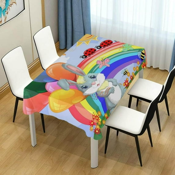 Coolnut Easter Bunny Rectangle Tablecloth, Spill-Proof Polyester Table Cloth, Table Cover for Kitchen Dining Picnic Holiday Party Decoration, 60"x60"