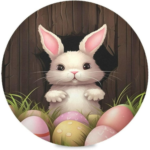 Coolnut Easter Bunny Round Placemats Non-Slip Table Mat Heat Resistant Placemat for Dining Table Kichen Party Table Diameter 15.4 inch Set of 4 Home Decor Gifts