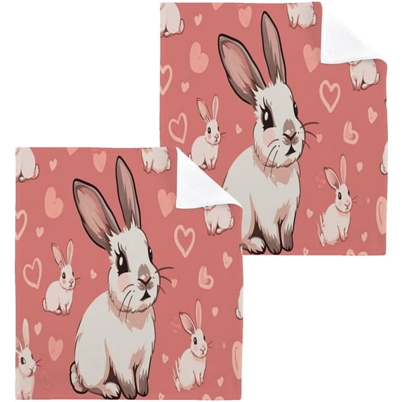 Coolnut Easter Bunny Washcloths Set of 2-12 x 12 inch Pure Cotton Wash Cloth Highly Absorbent and Soft Fingertip Towels Face Cloths for Bath, Spa Wash cloth