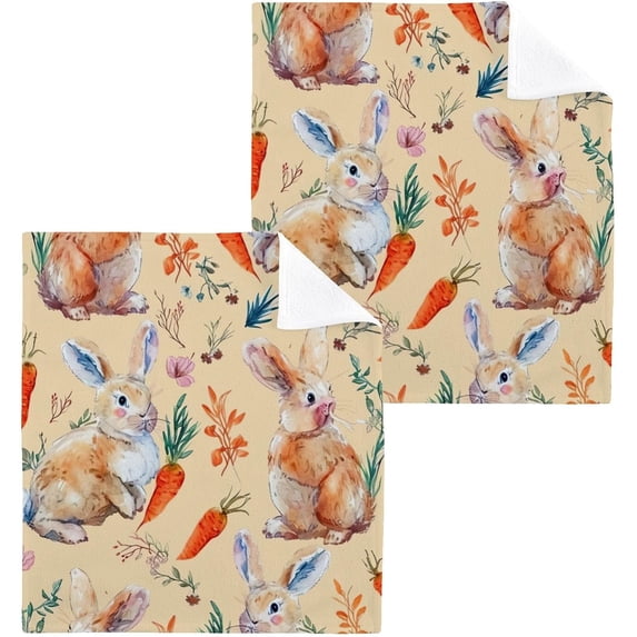 Coolnut Easter Bunny Washcloths Set of 4-12 x 12 inch Pure Cotton Wash Cloth Highly Absorbent and Soft Fingertip Towels Face Cloths for Bath, Spa Wash cloth