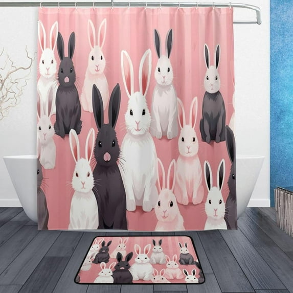 Coolnut Easter Cute Rabbit Bath Curtain Rugs Sets 2 Pcs, Bathroom Theme Set with Shower Curtain and Non-Slip Carpet -12 Hooks-60X72in297 Home Decor