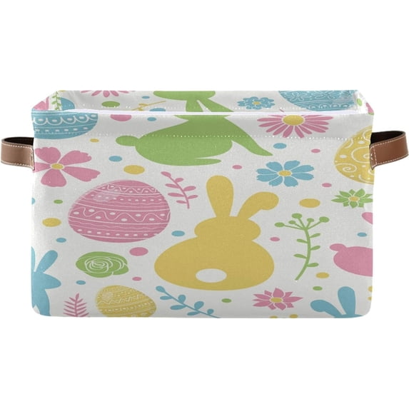 Coolnut Easter Eggs Bunnies And Flowers Storage Basket, Durable Canvas Organizer With Handles Large Collapsible Storage Bins Boxes for Home Office Closet - 1pack Home Decor