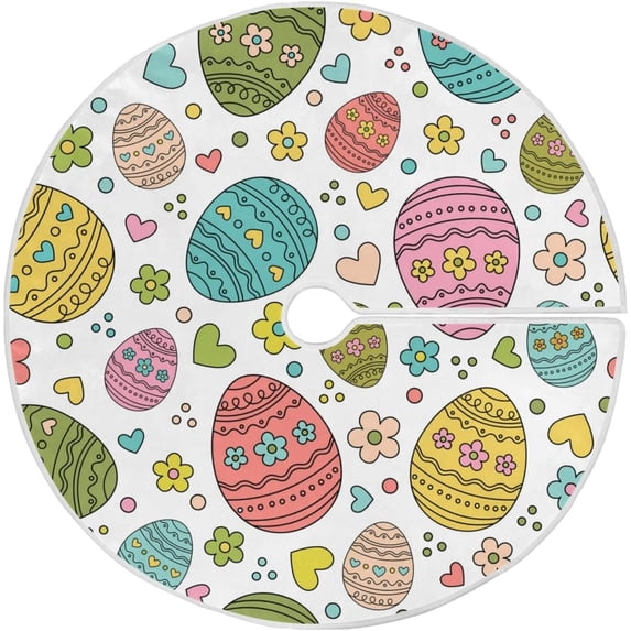 Coolnut Easter Eggs Christmas Tree Skirt 36", Easter Tree Skirt Double Layers Polyester Easter Tree Skirt for Easter Holiday Party Decoration