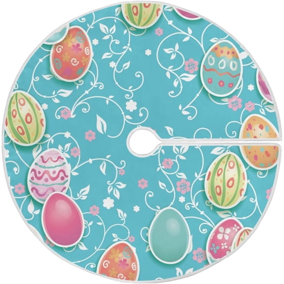 Coolnut Easter Eggs Christmas Tree Skirt 48", Easter Tree Skirt Double Layers Polyester Easter Tree Skirt for Easter Holiday Party Decoration