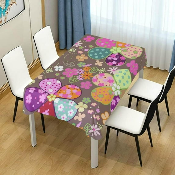 Coolnut Easter Eggs Flower Rectangle Tablecloth Spill-Proof Polyester Table Cloth Table Cover for Kitchen Dining Picnic Holiday Party Decoration,54"x54"