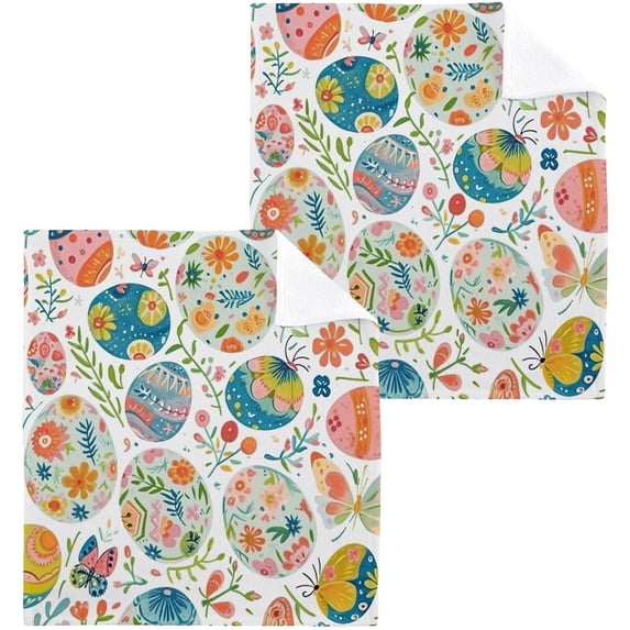 Coolnut Easter Eggs Washcloths Set of 4-12 x 12 inch Pure Cotton Wash Cloth Highly Absorbent and Soft Fingertip Towels Face Cloths for Bath, Spa Wash cloth