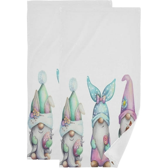 Coolnut Easter Gnome Egg Hand Towels 2 PCS, Cute Watercolor Kitchen Towel Ultra Soft and Highly Absorbent,Decorative Fingertip Face Towel for Bathroom Hotel, 28.3"x14.4"