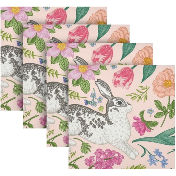 Coolnut Easter Rabbit Cloth Napkins Set of 4, Reusable Washable Polyester Dinner Table Napkins for Family, Weddings, Parties, Home Decor, 20 x 20 Inch Washcloth Gift