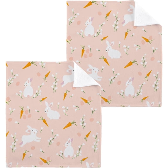Coolnut Easter Rabbit Washcloths 2 Pack, Highly Absorbent Soft Cotton Fingertip Towels for Bathroom, Kitchen, Gym, Spa, Home Decor, 12 x 12 Inch Washcloth Gift