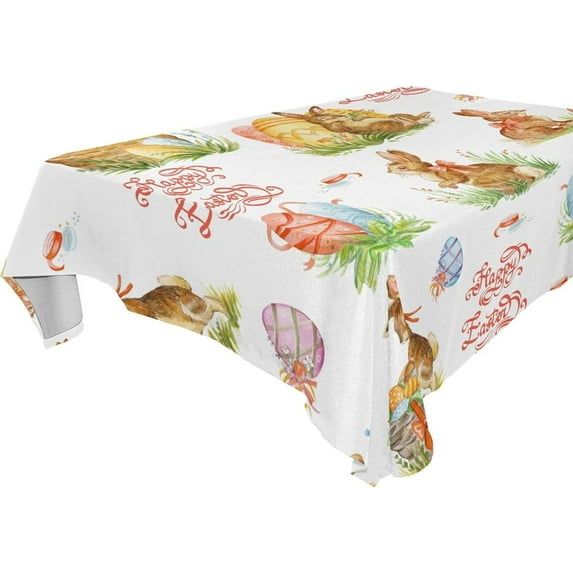 Coolnut Easter Rabbits Eggs Tablecloth Rectangle Colorful Table Cloth Large Square Table Cover for Dining Kitchen Party 60"x90" Decor Gift