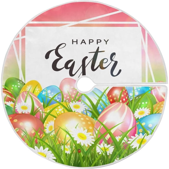 Coolnut Easter Tree Skirt Home Decoration Large Round Colorful Eggs Christmas Tree Skirt for Holiday Party Home Christmas Day Ornaments,47.2"
