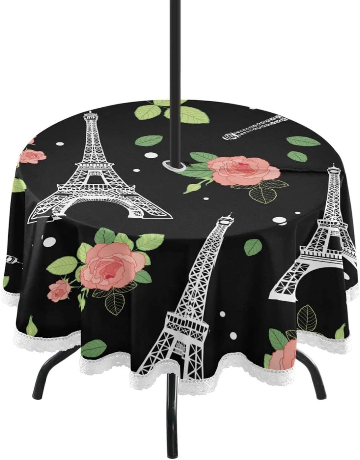 Coolnut Eiffel Tower Black Round Table Cloth 60", Heat Resistant Table