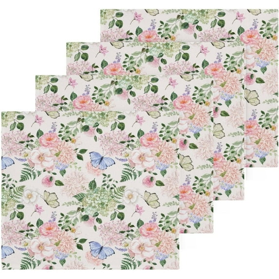 Coolnut Elegant Floral Butterfly Washcloths Towels, Highly Absorbent and Soft Cotton Face Cloths, 4 Pack Quick Dry Wash Cloths - 12 X 12 Inches Washcloth Gift