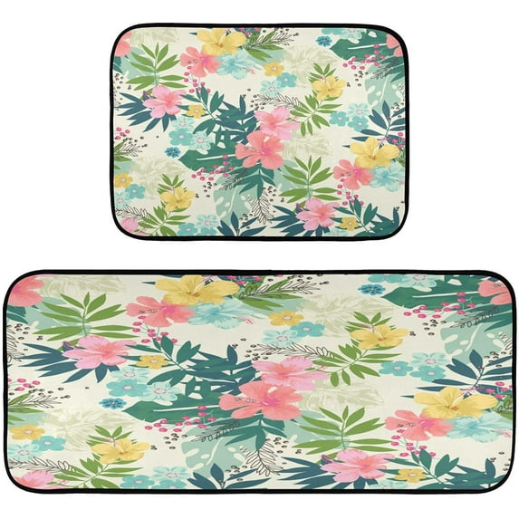 Coolnut Elegant Flower Colorful Floral Kitchen Floor Mats Set of 2, Non-Slip Washable, Absorbent, Soft and Comfortable Kitchen Rugs, 19.7 "x27.6+19.7 "x47.2 Home Decor