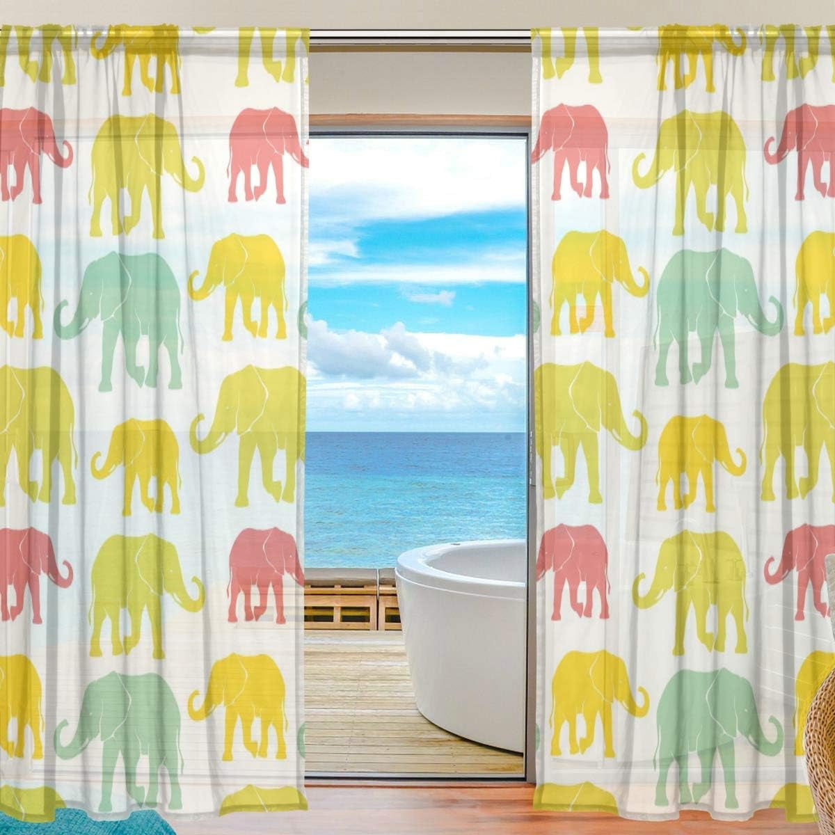Coolnut Elephants Pattern Semi Sheer Curtains, 78"x55" Window Voile