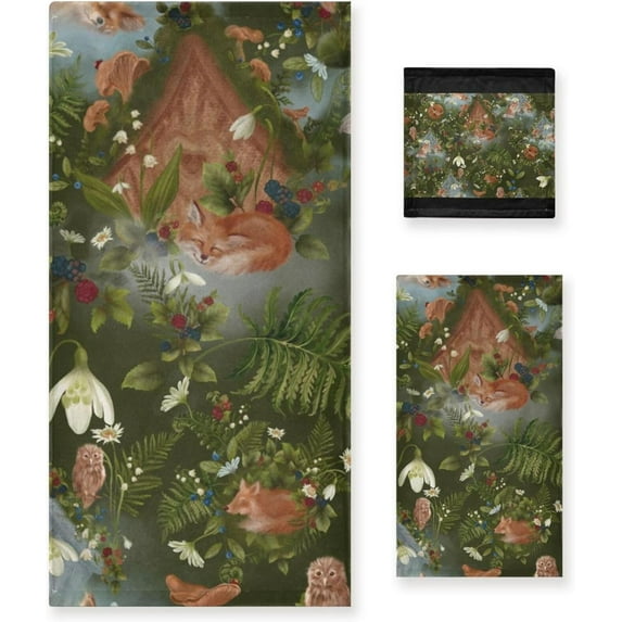 Coolnut Enchanted Forest Bath Towels Soft Absorbent Bath Towels Bath Towel Set of 3 for Home Hotel Bathroom Decor