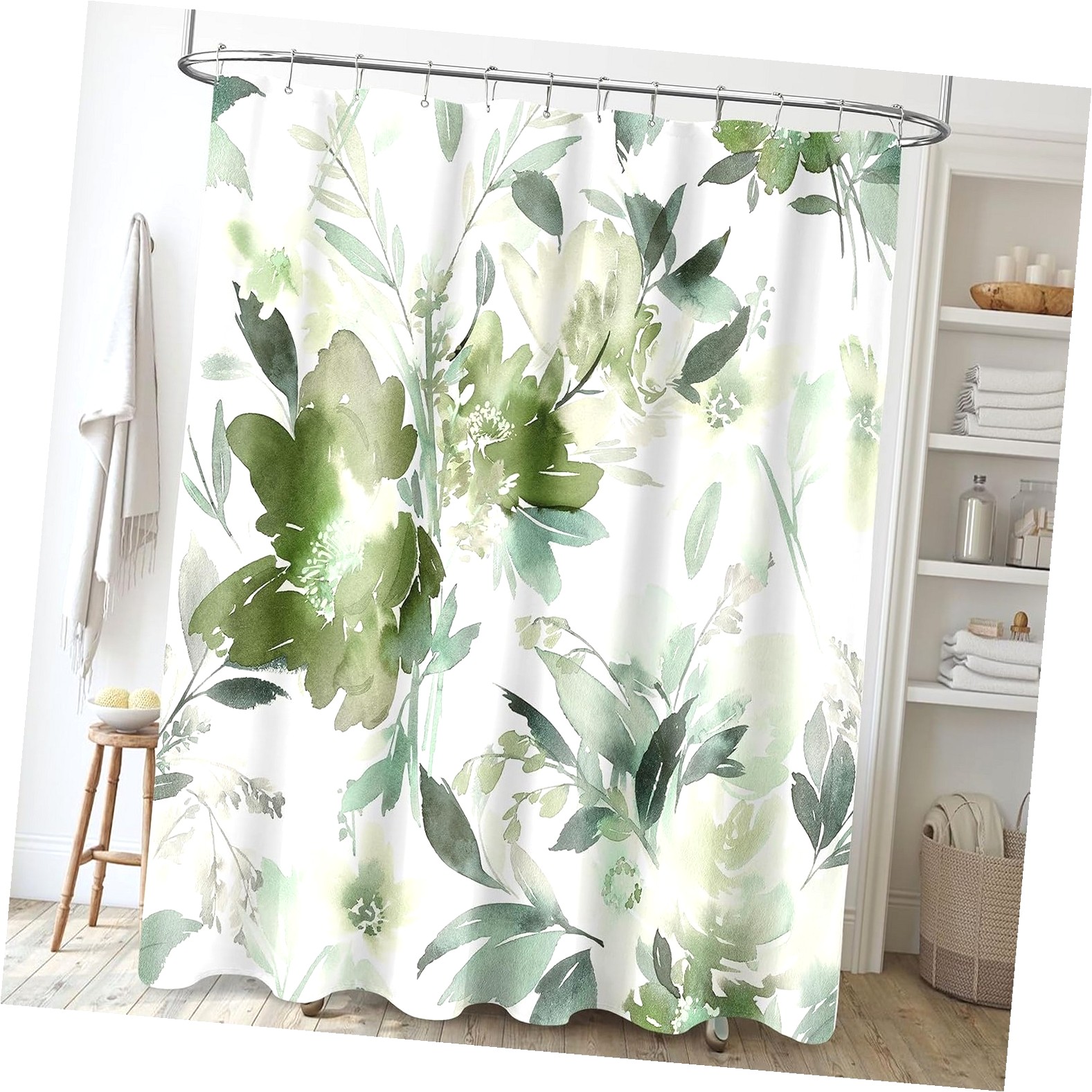 Coolnut Extra Long Shower Curtain 72x84 Inch, Tall Watercolor Floral
