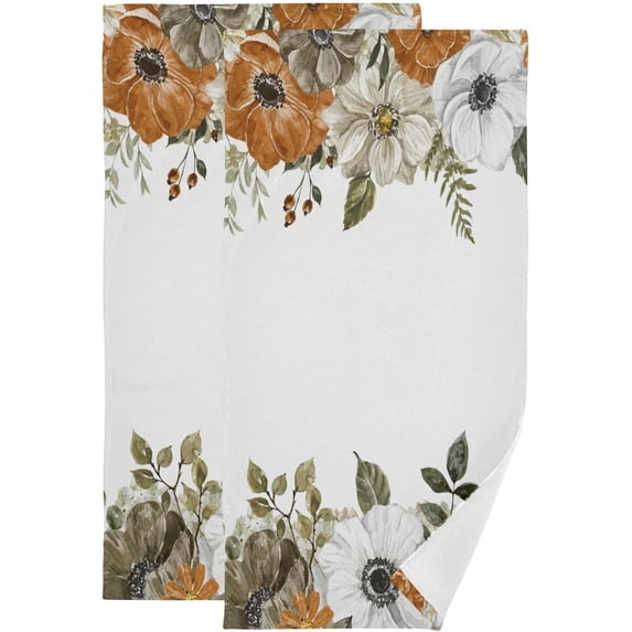 Coolnut Fall Autumn Flowers Dish Towels Kitchen Towel 2 PCS, Hand Towels Ultra Soft and Highly Absorbent,Decorative Fingertip Face Towel for Bathroom Hotel, 28.3"x14.4"