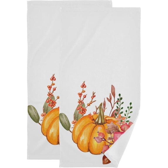 Coolnut Fall Pumpkins Theme Hand Towels 2 PCS, Ultra Soft and Highly Absorbent, Watercolor Autumn Decorative Fingertip Towel for Home, Bathroom, Kitchen, 28.3"x14.4"