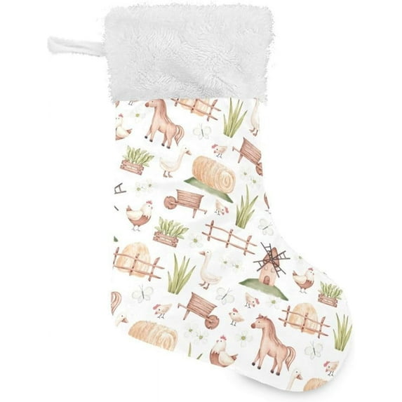 Coolnut Farm Animals Christmas Stockings with White Super Soft Plush, Velvet Personalized Xmas Stocking Fireplace Hanging Decorations and Candy, 18 inch Decor Gifts