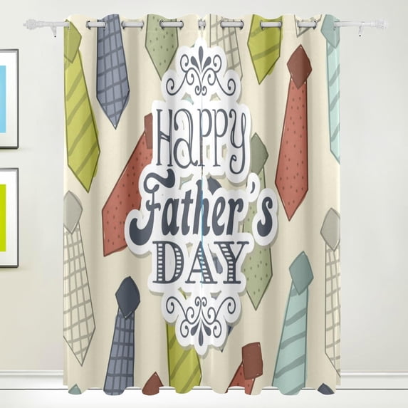 Coolnut Fathers Day Beige Background Thermal Insulated Blackout Grommet Printed Window Curtain - 84x55 in - 100% Polyester 2 Panels, Stitchingstyles