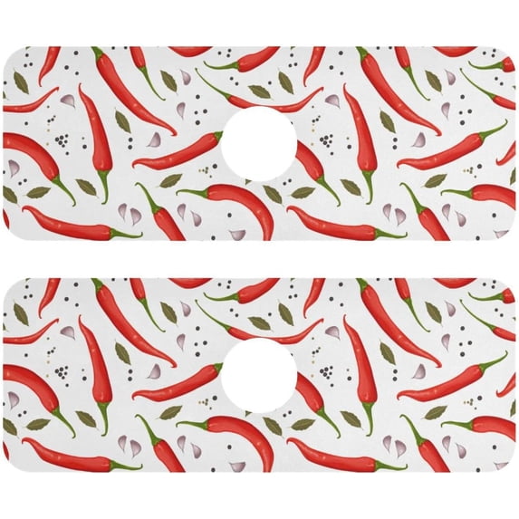 Coolnut Faucet Mat for Kitchen Sink Hot Pepper 2 PC Bathroom Faucet Water Catcher Mat Kitchen Sink Mat Machine Washable Kitchen Sink Accessories 14x5 in