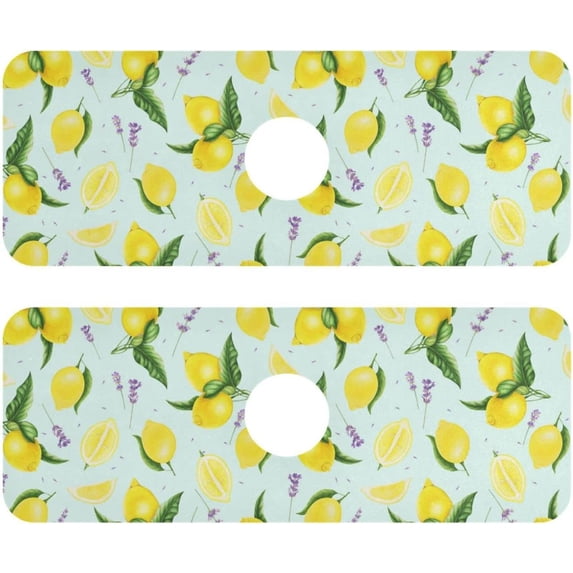Coolnut Faucet Mat for Kitchen Sink Lemons 2 PC Bathroom Faucet Water Catcher Mat Kitchen Sink Mat Machine Washable Kitchen Sink Accessories 14x5 in