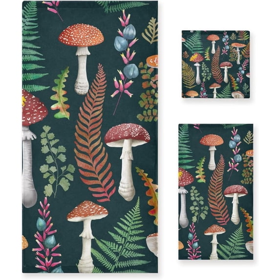 Coolnut Fern Mushroom Bath Towels Soft Absorbent Bath Towels Bath Towel Set of 3 for Home Hotel Bathroom Decor