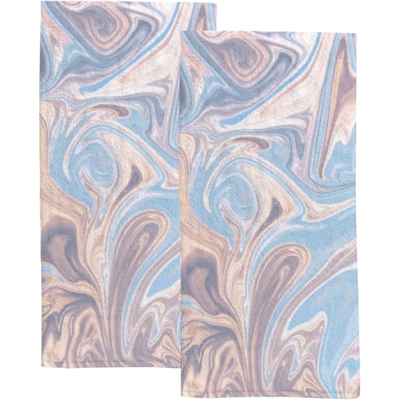 Coolnut Fingertip Hand Towels, Set of 2 Pcs Abstract Marble Texture Absorbent Face Bath Towels for Bathroom Kitchen, 30"x15"