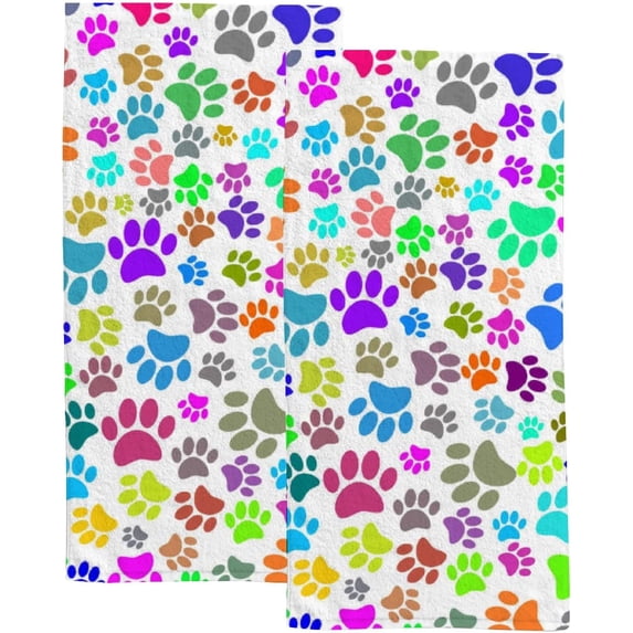 Coolnut Fingertip Hand Towels, Set of 2 Pcs Colored Animal Paw Prints Absorbent Face Bath Towels for Bathroom Kitchen, 30"x15"