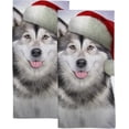 thumbnail image 1 of Coolnut Fingertip Hand Towels, Set of 2 Pcs Dog Alaskan Malamute in Hat of Santa Claus Absorbent Face Bath Towels for Bathroom Kitchen, 30"x15", 1 of 6