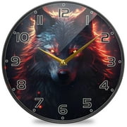 Coolnut Fire Eyes Wolf Wall Clock Round Silent Non Ticking Battery Operated Accurate Arabic Numerals Design Clocks for Home Kitchen Living Room Bedroom 12inch Home Decor