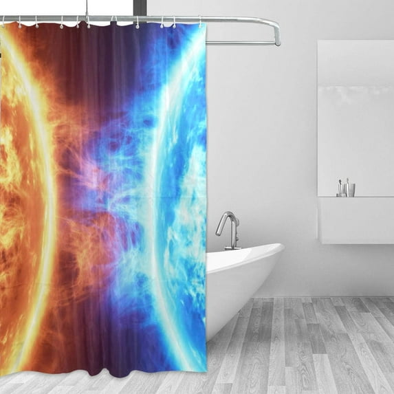 Coolnut Fire Ice Planets Bath Shower Curtain Liners 72"x72", 100% Polyester Waterproof Bath Curtain with C-Shaped Hooks for Bathroom Decoration 1 Panel