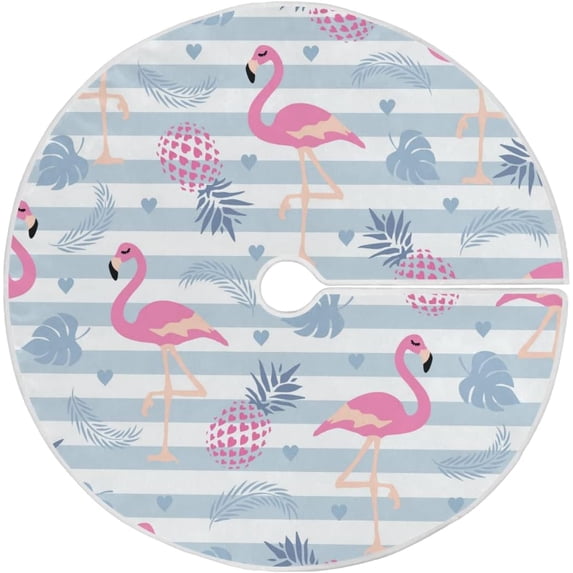 Coolnut Flamingo Christmas Tree Skirt Home Decoration Large Round Christmas Tree Skirt for Holiday Party Home Christmas Day Ornaments,35.4"