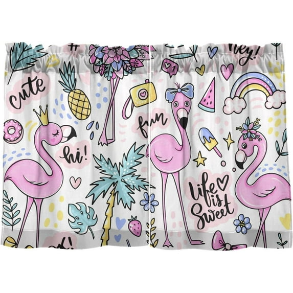 Coolnut Flamingo Kitchen Curtains 2 Panels, UV Protected Tier Curtains Half Window Curtains Kitchen Tiers for Guest Room Bathroom Sink Laundry Room Basement,24 x 27 Inch