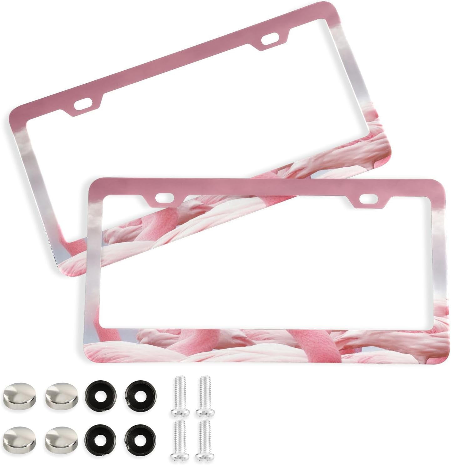 Coolnut Flamingo Pink License Plate Frames Set of 2, Universal Aluminum License Plate Holders 2