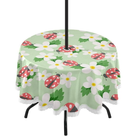 Coolnut Floral Insects 60" Round Tablecloth with Zipper Umbrella Hole, Washable Spillproof Table Cloth Decorative for Picnic,Camping,Indoor and Outdoor