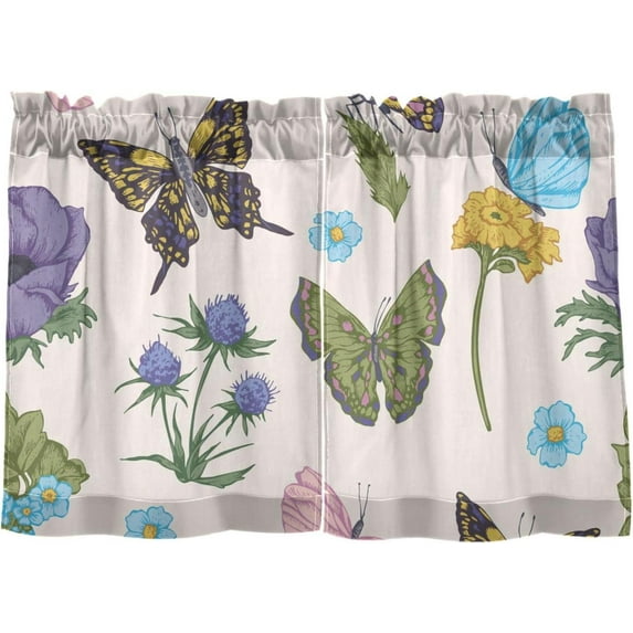 Coolnut Floral Kitchen Curtains 2 Panels, UV Protected Tier Curtains Half Window Curtains Kitchen Tiers for Guest Room Bathroom Sink Laundry Room Basement,24 x 27 Inch