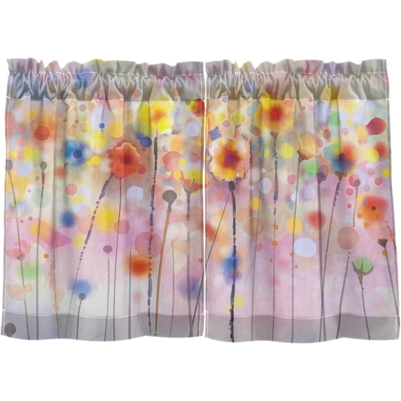 Coolnut Floral Kitchen Curtains 2 Panels, UV Protected Tier Curtains Half Window Curtains for Guest Room Bathroom Sink Laundry Room Basement,24"x 27"