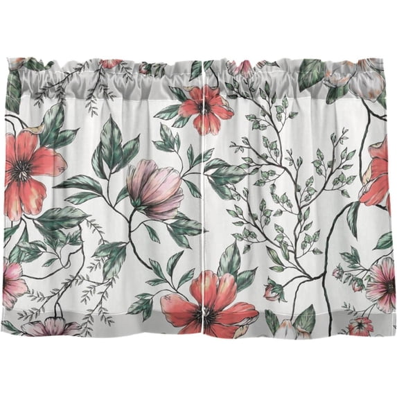 Coolnut Floral Kitchen Curtains 2 Panels, UV Protected Tier Curtains Half Window Curtains for Guest Room Bathroom Sink Laundry Room Basement,24"x 27"