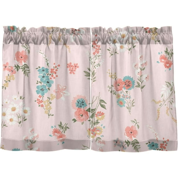 Coolnut Floral Kitchen Curtains 2 Panels, UV Protected Tier Curtains Half Window Curtains for Guest Room Bathroom Sink Laundry Room Basement,24"x 27"