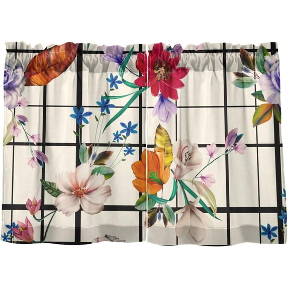 Coolnut Floral Kitchen Curtains 2 Panels, UV Protected Tier Curtains Half Window Curtains Kitchen Tiers for Guest Room Bathroom Sink Laundry Room Basement,24 x 27 Inch