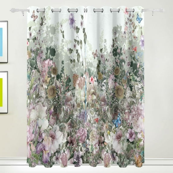 Coolnut Flower Leaf Bouquet Blackout Curtain for Bedroom, 2 Panels Thermal Insulated Blackout Drapes Long Darkening Curtains with Grommets,55"x 72"