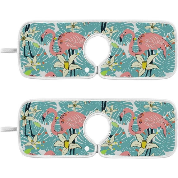 Coolnut Flower Toucans Sink Splash Guard for Faucet 2 Packs Faucet Absorbent Mats, Flamingo Palm Leaf Faucet Handle Drip Catcher Quickly Drying Mat for Kitchen Counter Bathroom, 30"x5.5"