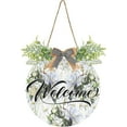 thumbnail image 1 of Coolnut Flower Welcome Sign for Front Door, Rustic Wooden Wall Sign with Artificial Leaves for Home Farmhouse Porch, 12" Round Home Decor, 1 of 7