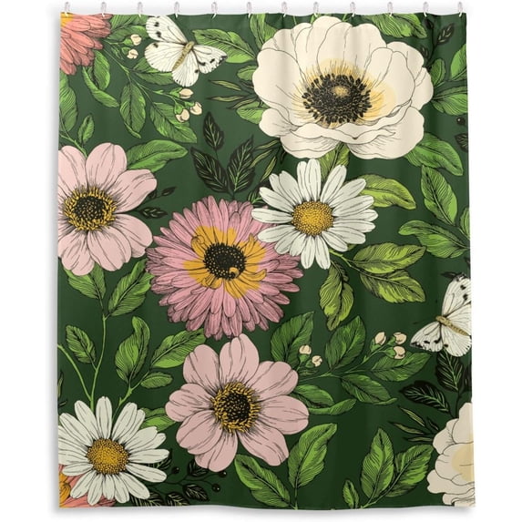Coolnut Flowers Anemone Butterflies Shower Curtain Bathroom Decor Watercolor Shower Curtain Sets Fabric Cloth Bathroom Curtains with Hooks 60x72 Inch