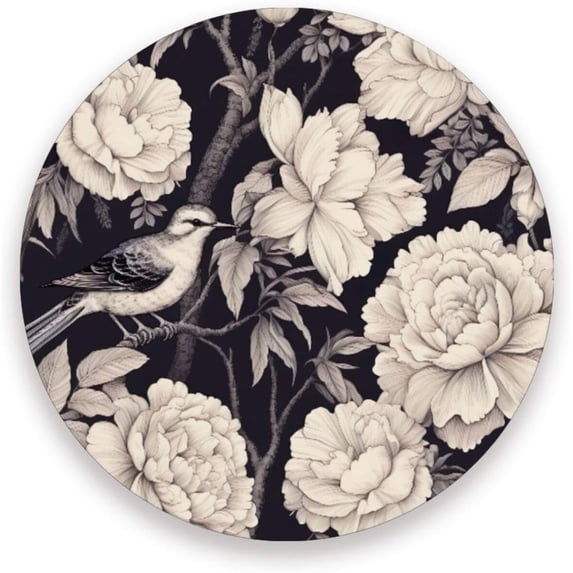 Coolnut Flowers and Birds Coaster, Drinks Round Absorbent Stone Set with Ceramic Stone and Cork Base, Tabletop Protection Mats and Cups Place for 4PCS Home Decor