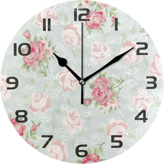 Coolnut Flowers Round Wall Clock, 9.84 inch Silent Wall Clock for Bedroom, Bathroom, Office, Living Room Home Decor