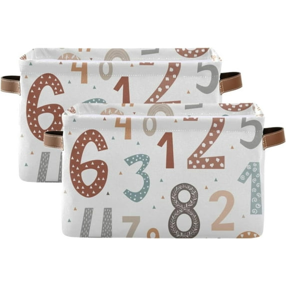 Coolnut Foldable Storage Bins Doodle Numbers Fabric Storage Baskets Collapsible Decorative Baskets Closet Organizer Bins with PU Handles for Shelves Home Closet Living Room-2Pack Decor Gifts