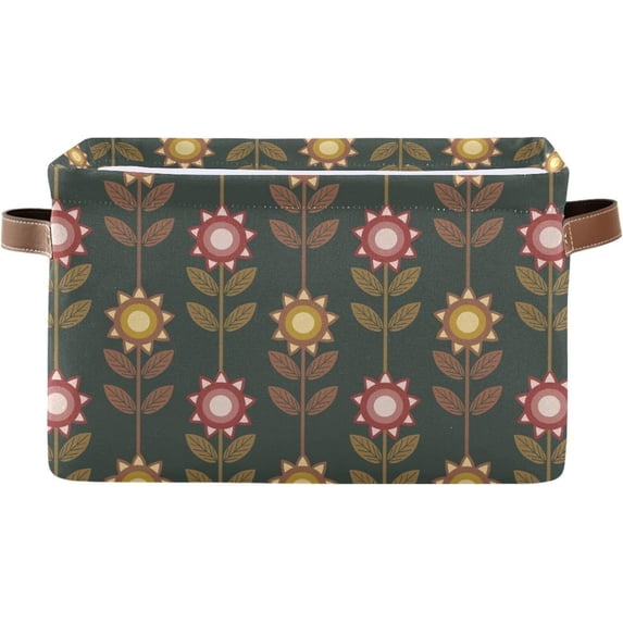Coolnut Foldable Storage Bins Vintage Sunflower Fabric Storage Baskets Collapsible Decorative Baskets Closet Organizer Bins with PU Handles for Shelves Home Closet Living Room-1Pack Decor Gifts